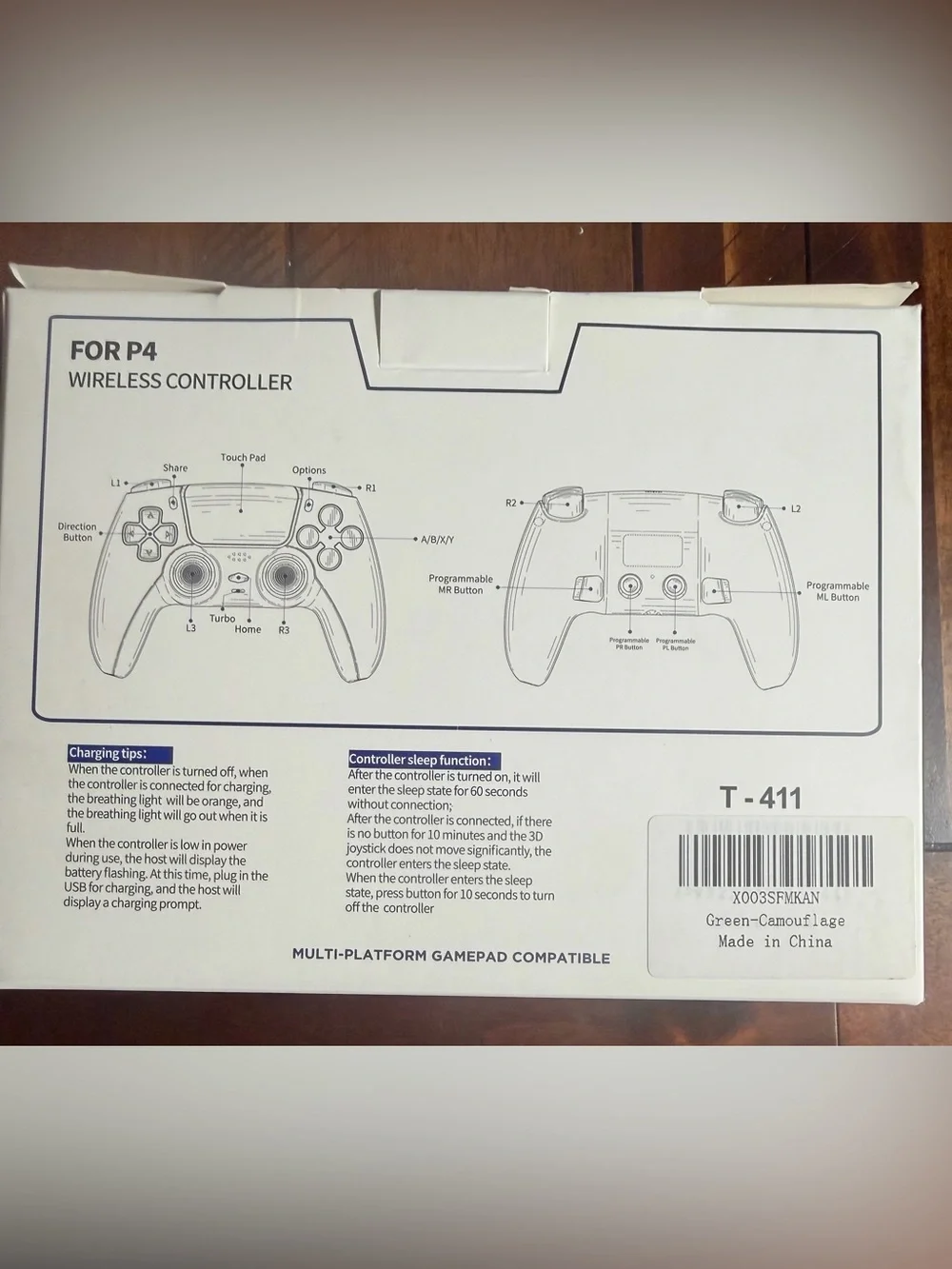 Wireless Green & Black Camouflage P4 Game Controller